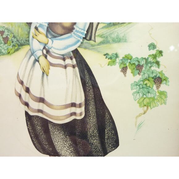 Vintage Framed Girl in Gape Field Print Winery Decor - Picture 4 of 7